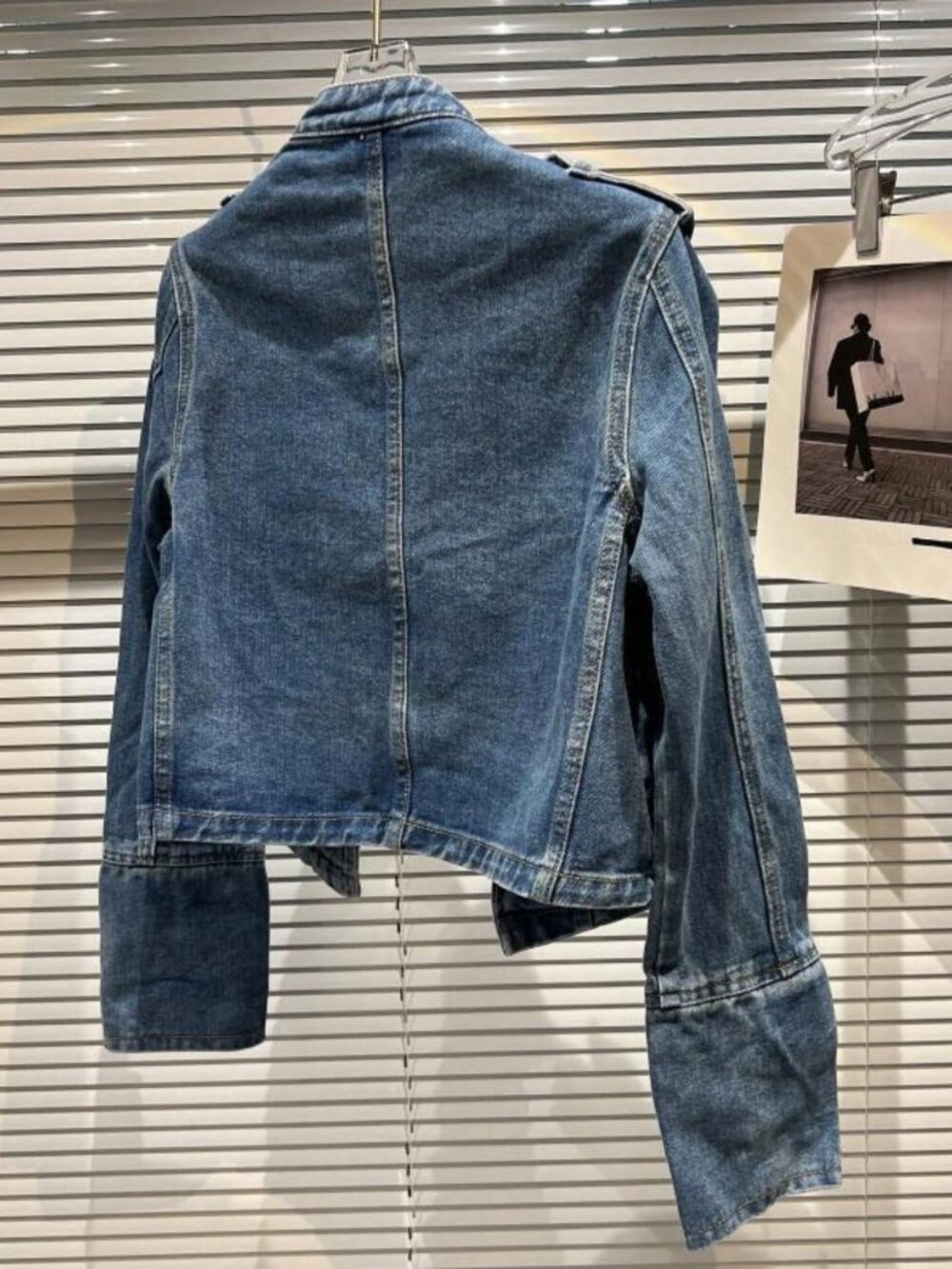 Dark Blue Button Casual Women's Jean jacket - Picture 2 of 5
